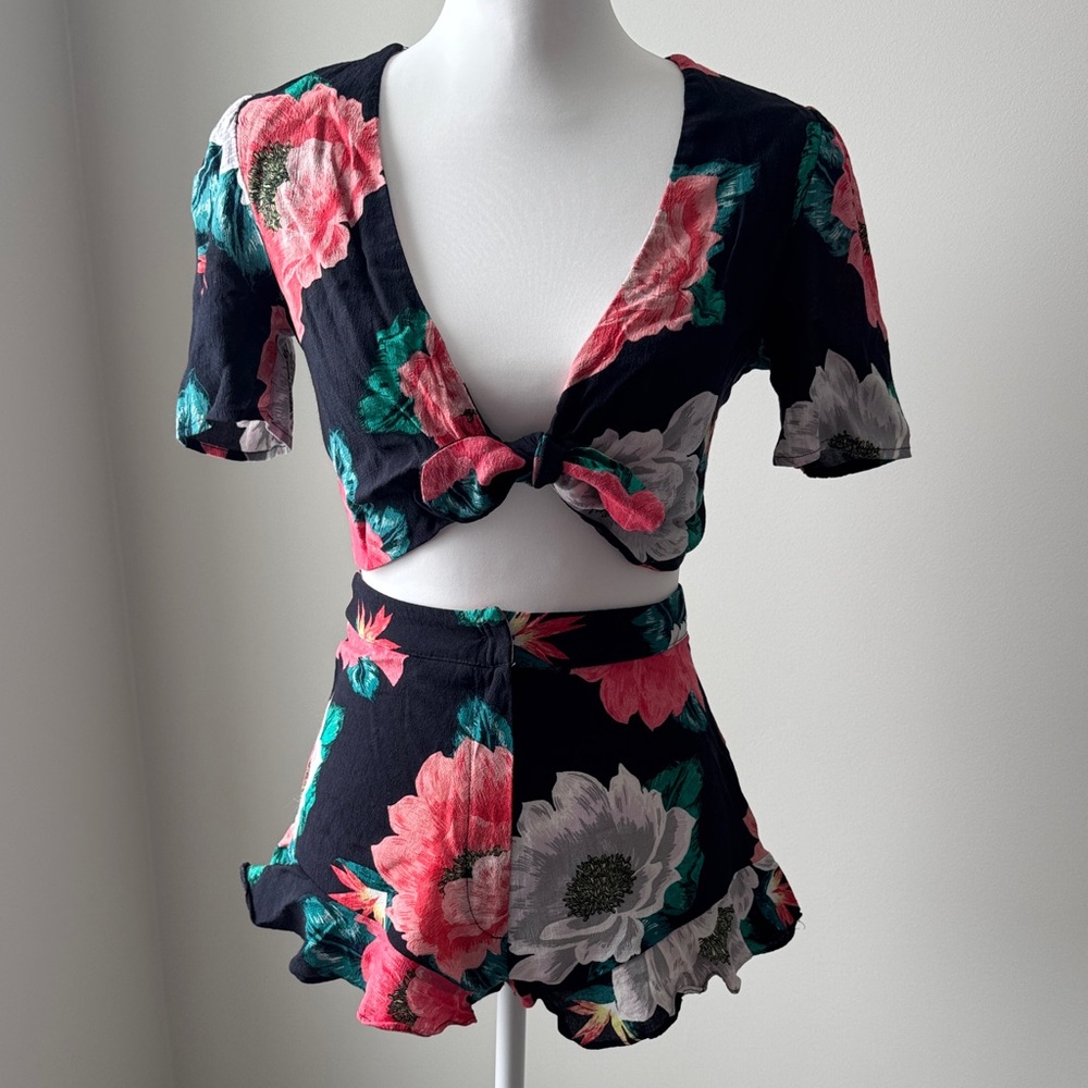 Zara Blue Floral Crop Top Set
